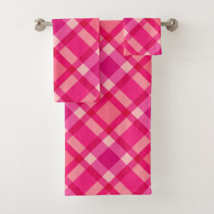 Conjunto De Toalhas Xadrez Moderna do século médio, cor-de-rosa e verm