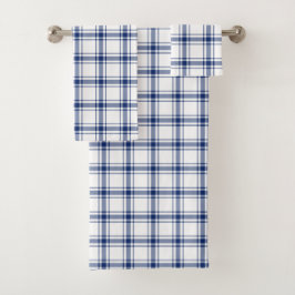 Conjunto De Toalhas Xadrez náutico azul e branco