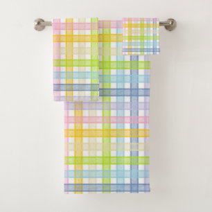 Conjunto De Toalhas Xadrez Pastel do arco-íris