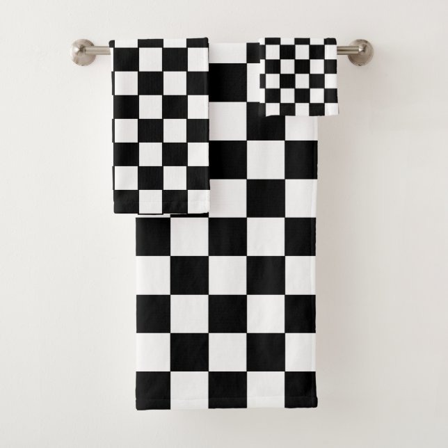 Conjunto De Toalhas Xadrez Preto e Branco Abstrato Simples (Insitu)