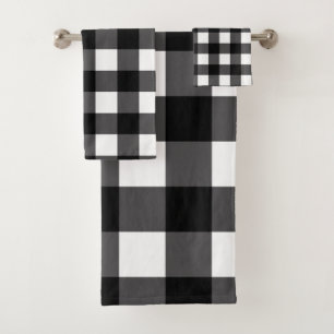 Conjunto De Toalhas Xadrez Preto e Branco de Búfalo em Quadros Gingham