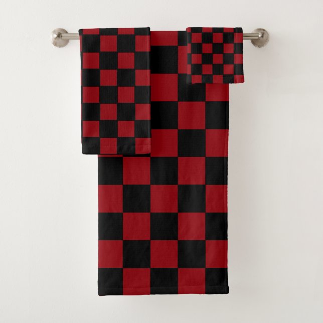 Conjunto De Toalhas Xadrez Preto e Marrom Abstrato Simples (Insitu)