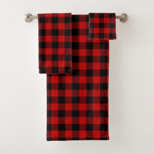 Conjunto De Toalhas Xadrez Red Black Lumberjack