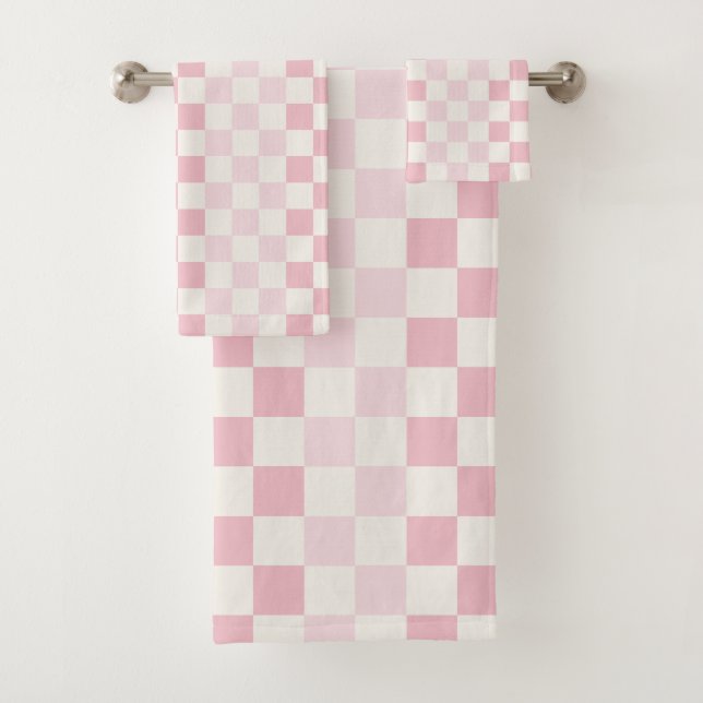 Conjunto De Toalhas Xadrez Rosa Bege Moderno Padrão Xadrez  (Insitu)