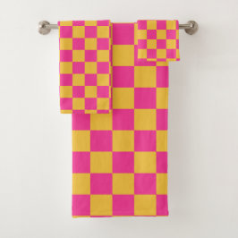Conjunto De Toalhas Xadrez Rosa e Amarelo