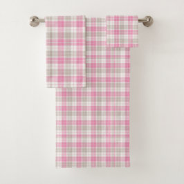Conjunto de Toalhas Xadrez Rosa e Cinza
