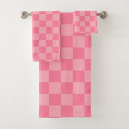 Conjunto De Toalhas Xadrez Rosa Elegante