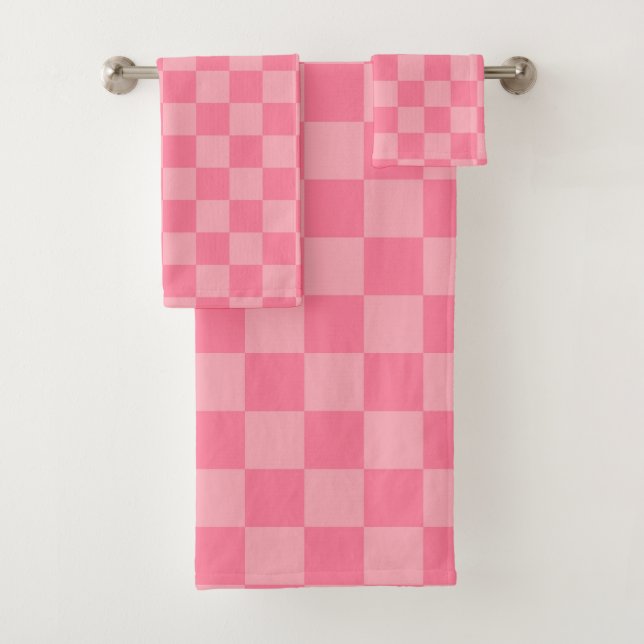 Conjunto De Toalhas Xadrez Rosa Elegante (Insitu)
