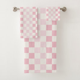 Conjunto De Toalhas Xadrez Rosa Pastel Moderno 