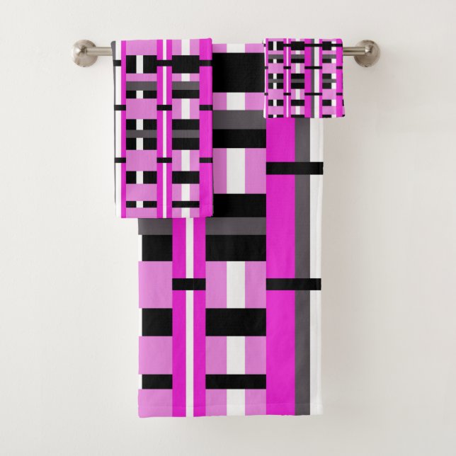 Conjunto De Toalhas Xadrez rosa, preto e Cinza (Insitu)