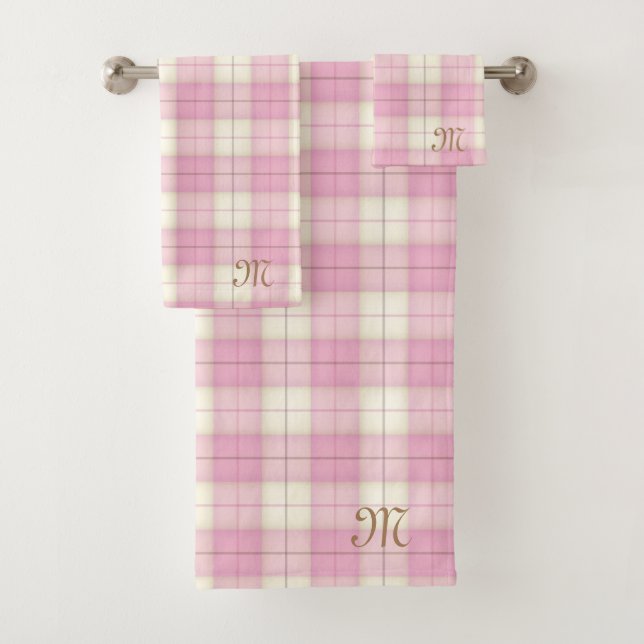 Conjunto De Toalhas Xadrez Rosa Tartan Personalizado Raparigas Monogra (Insitu)