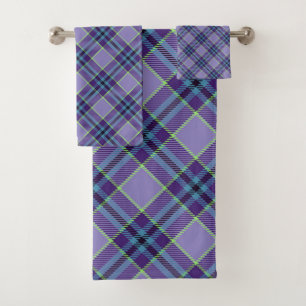 Conjunto De Toalhas Xadrez roxa Tartan 1 em tons de Lavanda e azul