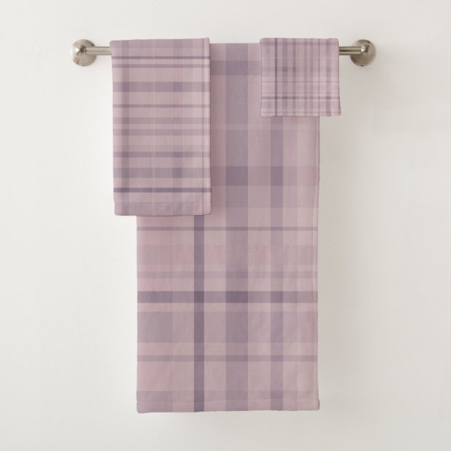 Conjunto De Toalhas Xadrez Roxo Rosa Malva Padrão (Insitu)