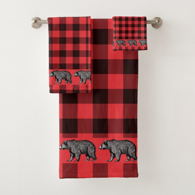 Conjunto De Toalhas Xadrez Rustic Walking Bear Buffalo (Insitu)