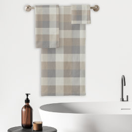Conjunto De Toalhas Xadrez Rústica Neutra da Ivória da Cinza Tan