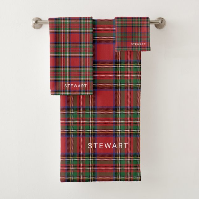 Conjunto De Toalhas Xadrez Rústico Vermelho e Verde Stewart Tartan (Insitu)