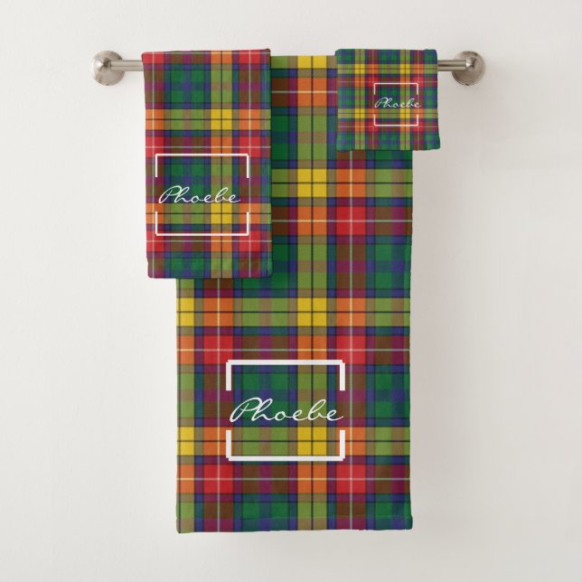 Conjunto De Toalhas Xadrez Tartan Clan Buchanan Amarelo Verificação Ve (Insitu)