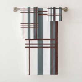 Conjunto De Toalhas Xadrez Tradicional Fumaça Cinza, Burgundy Profundo
