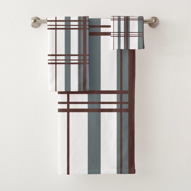 Conjunto De Toalhas Xadrez Tradicional Fumaça Cinza, Burgundy Profundo (Insitu)