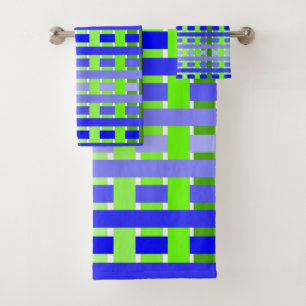 Conjunto De Toalhas Xadrez Verde Azul