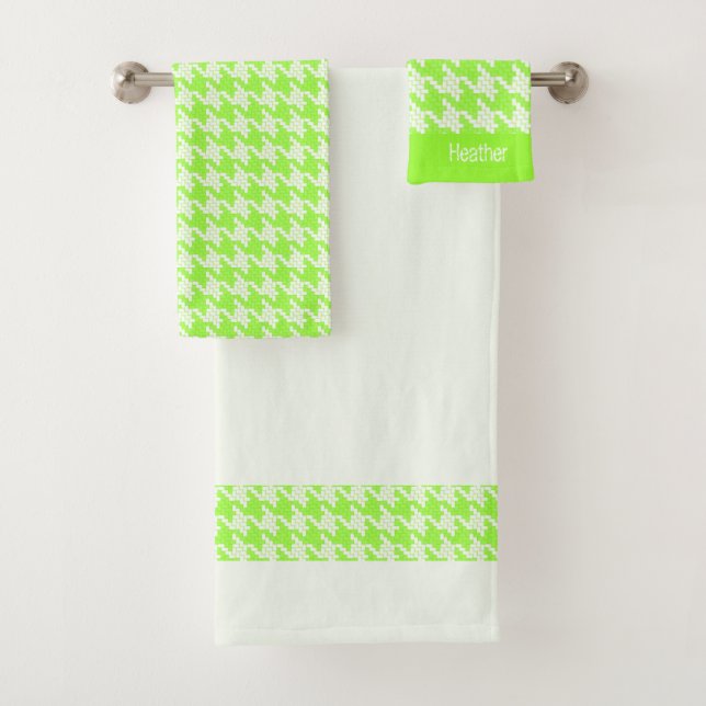 Conjunto De Toalhas Xadrez verde e branco com monograma (Insitu)