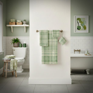 Conjunto De Toalhas Xadrez verde sálvia claro