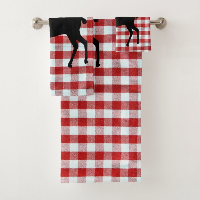 Conjunto De Toalhas Xadrez vermelho com cervo preto (Insitu)