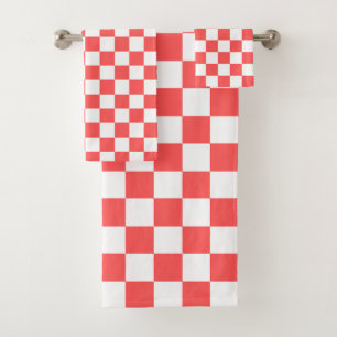 Conjunto De Toalhas Xadrez vermelho coral clássico