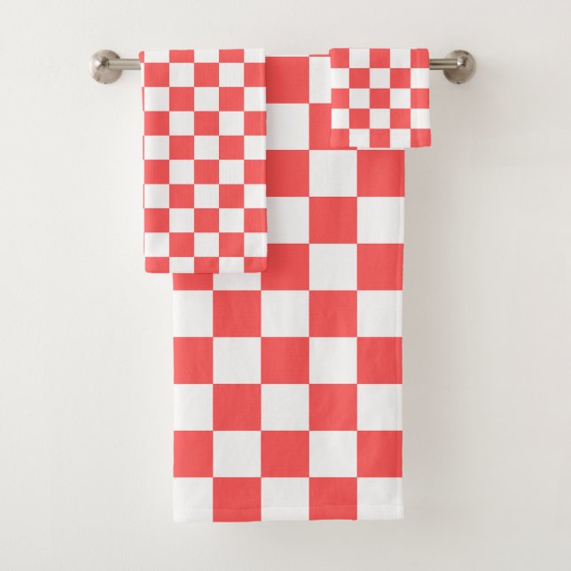 Conjunto De Toalhas Xadrez vermelho coral clássico (Insitu)
