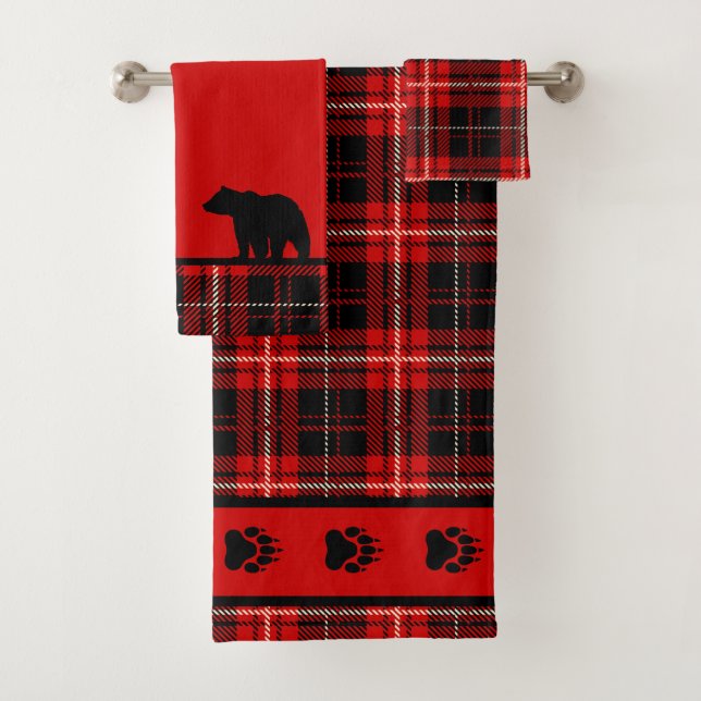 Conjunto De Toalhas Xadrez Vermelho e Preto do Urso da Cabina (Insitu)