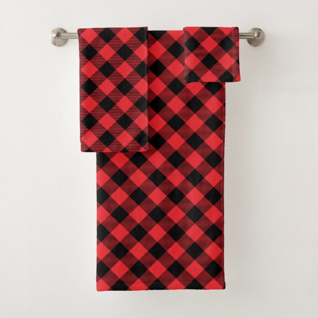 Conjunto De Toalhas Xadrez Vermelho Preto Búfalo (Insitu)