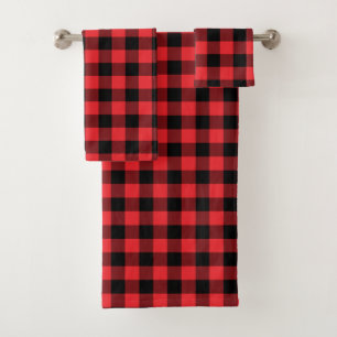 Conjunto De Toalhas Xadrez Vermelho Preto de Búfalo