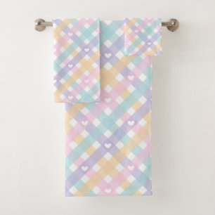Conjunto De Toalhas Xadrezes Gingham Corações Pastel Cores