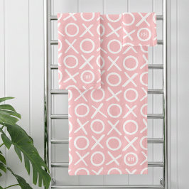 Conjunto De Toalhas XOXO Abraços e Beijos Monograma Rosa Pastel Modern