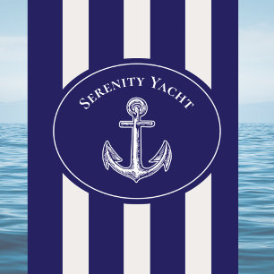 Conjunto De Toalhas Yacht Anchor Blue Boat Name