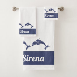 Conjunto De Toalhas Yacht Deck Azul Náutico e Golfinhos Branco