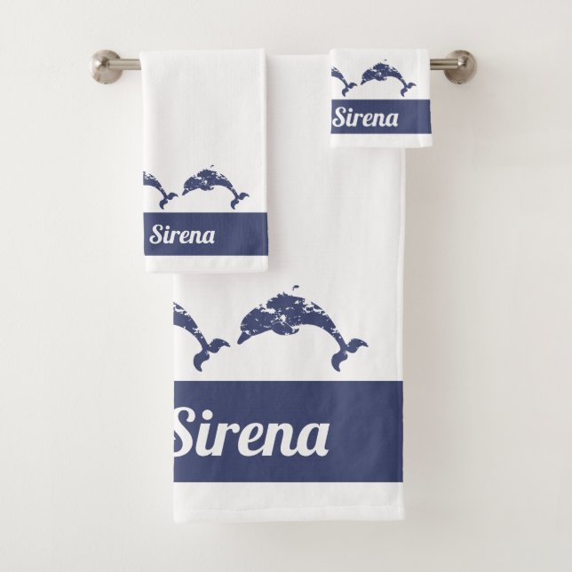 Conjunto De Toalhas Yacht Deck Azul Náutico e Golfinhos Branco (Insitu)