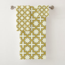 Conjunto De Toalhas Yellow and brown geometric patterned 