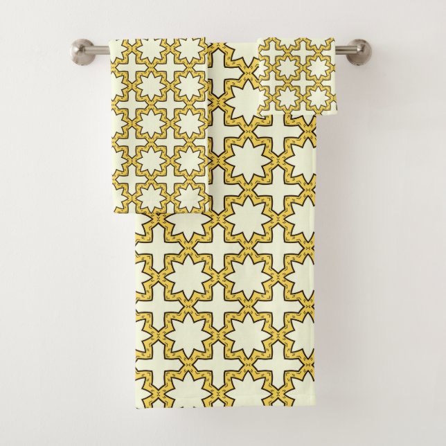 Conjunto De Toalhas Yellow and brown geometric patterned  (Insitu)