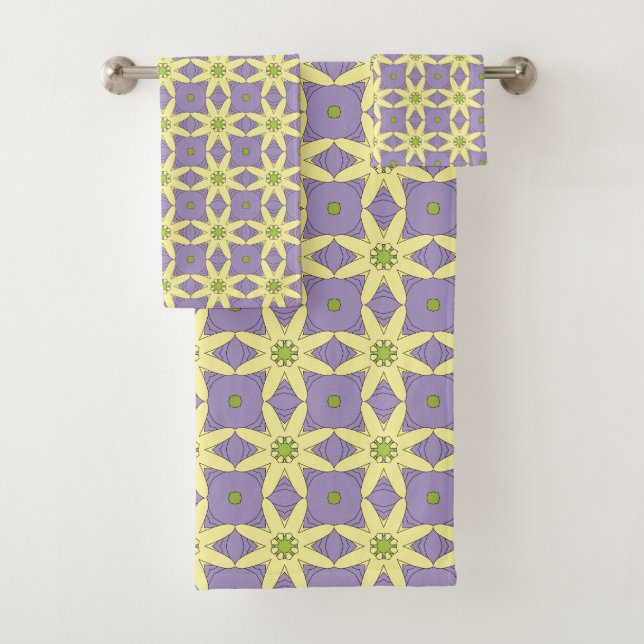 Conjunto De Toalhas Yellow and purple geometric floral patterned  (Insitu)