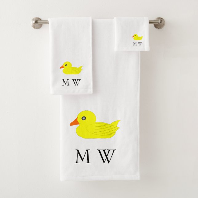 Conjunto De Toalhas Yellow Duck Design Monogrammed (Insitu)