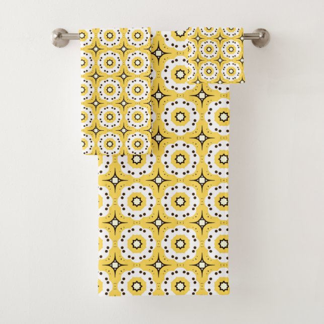 Conjunto De Toalhas Yellow geometric pattern of white circle  (Insitu)