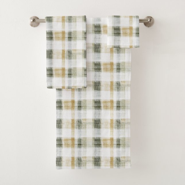 Conjunto De Toalhas Yellow Green White Plaid Stripes (Insitu)