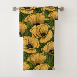 Conjunto De Toalhas Yellow poppies on dark green