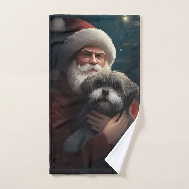 Conjunto De Toalhas Yorkipoo com Papai Noel Natal Festivo (Toalha de mão)
