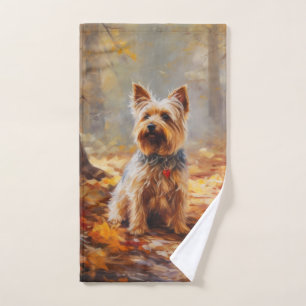 Conjunto De Toalhas Yorkshire Terrier no Outono Folhas Caídas Inspiram
