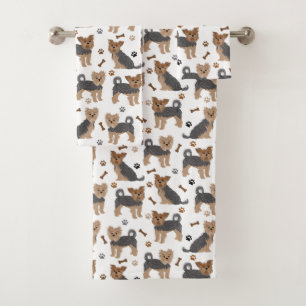 Conjunto De Toalhas Yorkshire Terrier Paws e Bones Yorkie Dog