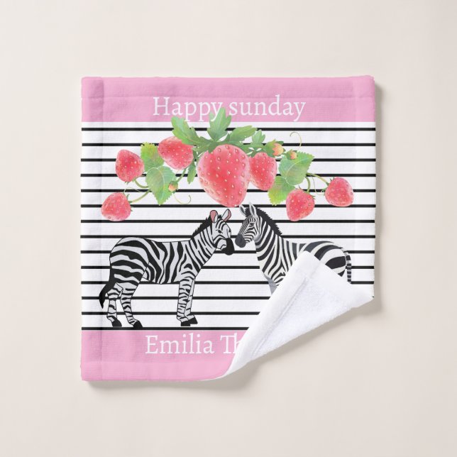 Conjunto De Toalhas Zebra bonita personalizada em pé com morango Rosa (Pano de lavar)