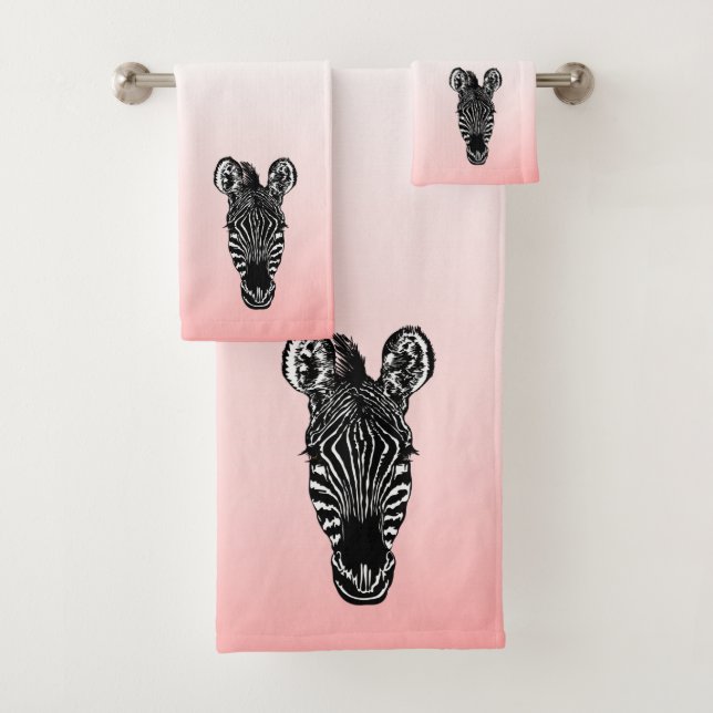 Conjunto De Toalhas Zebra Head em Rosa (Insitu)