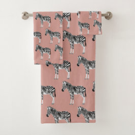 Conjunto De Toalhas Zebra - Padrão Animal Exótico, Cor-de-rosa